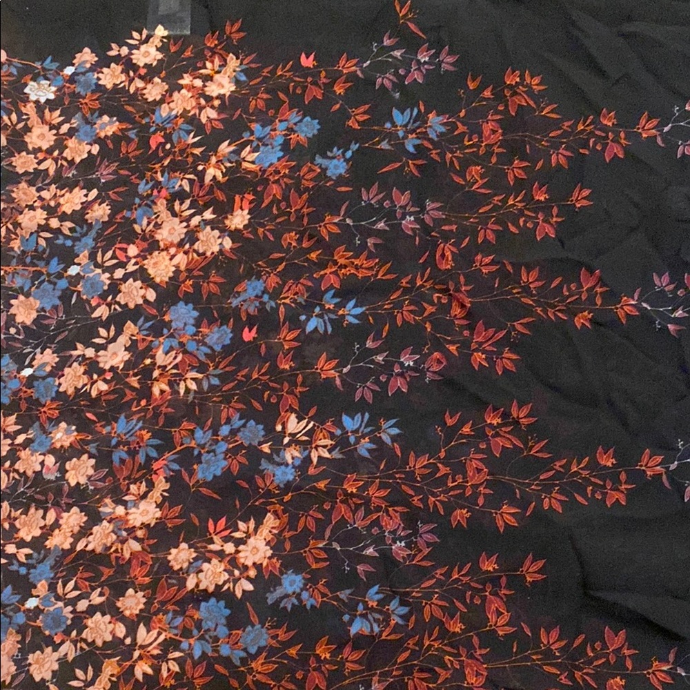 Floral Patterned Black Sheer Square Scarf